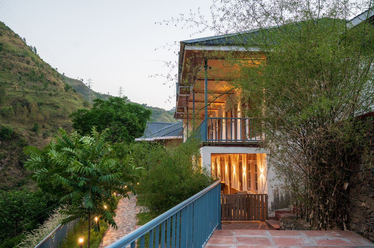 Property bridge and bamboo at twilight