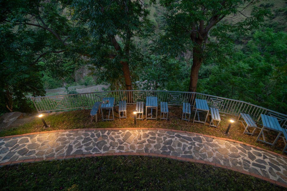 Aerial view of outdoor dining terrace