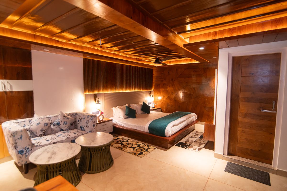 Warm wood-panelled room interior